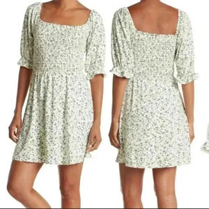 WAYF Yellow Ditsy Floral Smocked Short Dress Size XL